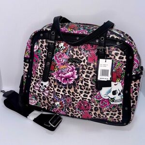 Ed Hardy Cheetah Print Satchel purse with Pink and Black Accents